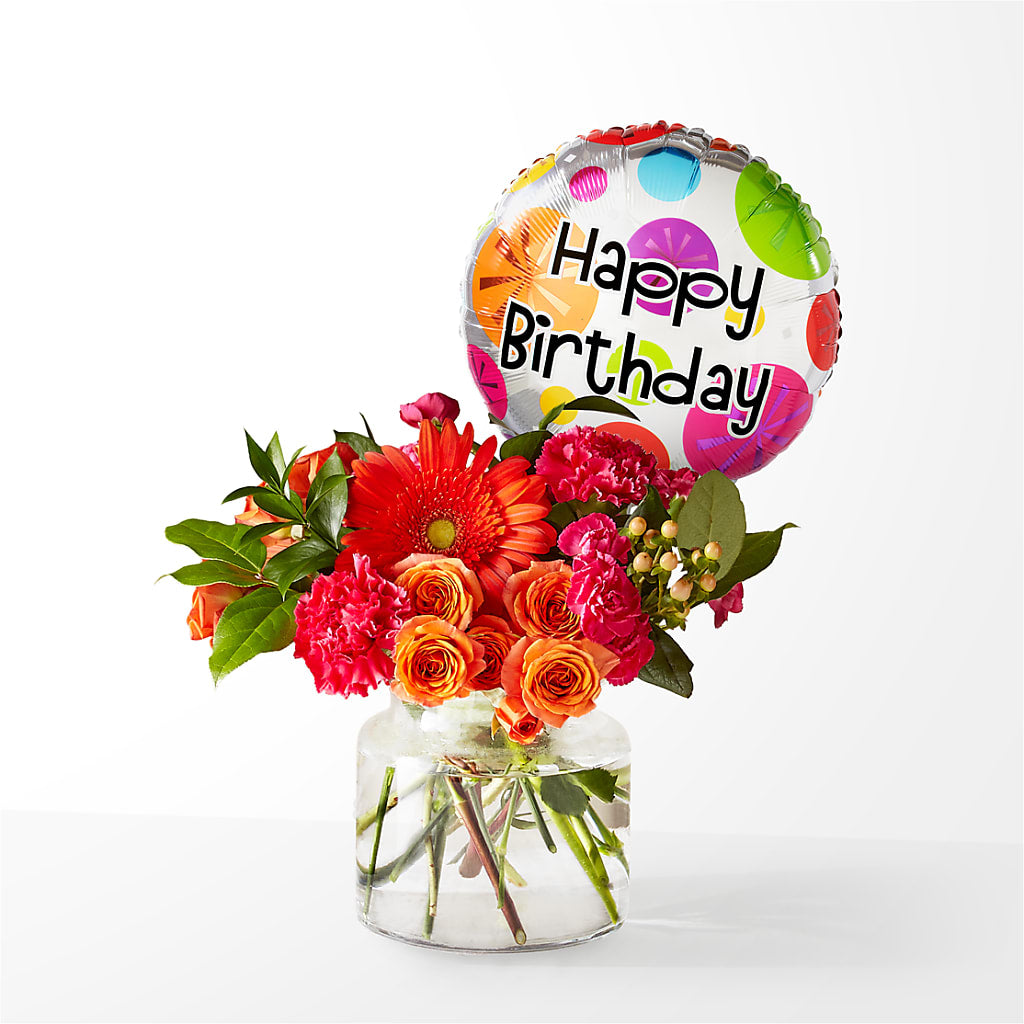 Fiesta Bouquet with Birthday Balloon – My Flower Market, Santa Ana CA