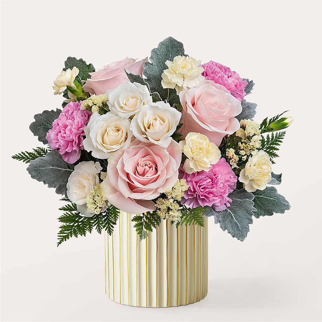 Blissful Moments Bouquet with Ivory Vase – My Flower Market, Santa Ana CA