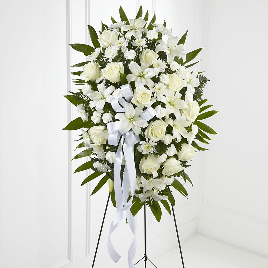 Exquisite Tribute Standing Spray-White Ribbon – My Flower Market, Santa Ana CA