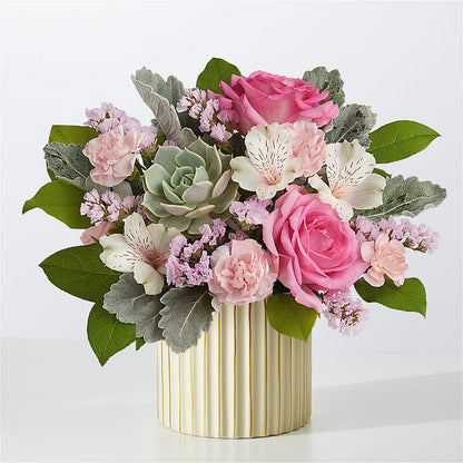 Dusty Rose Bouquet with Ivory Vase